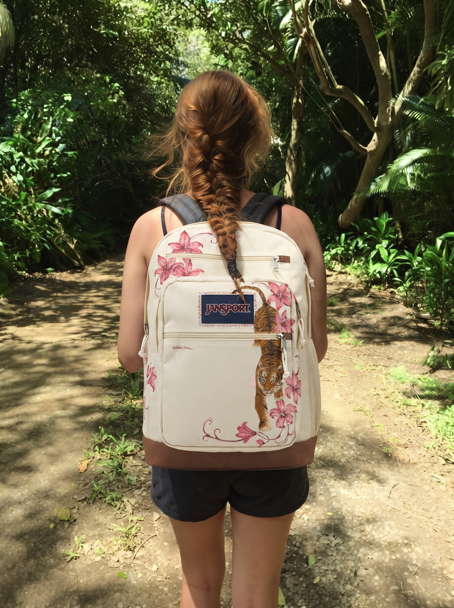 Customer wearing The Larkspur Backpack